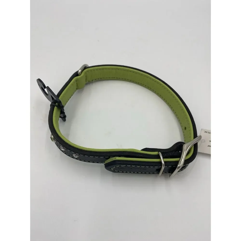 NEW Circle T Leather Studded Rhinestone Collar Black Lime Green 18” Inch Dog NWT